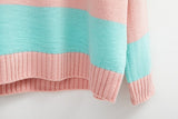 Korean Knitted Cartoon Embroidery Candy-Colored Striped Sweater