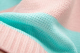 Korean Knitted Cartoon Embroidery Candy-Colored Striped Sweater